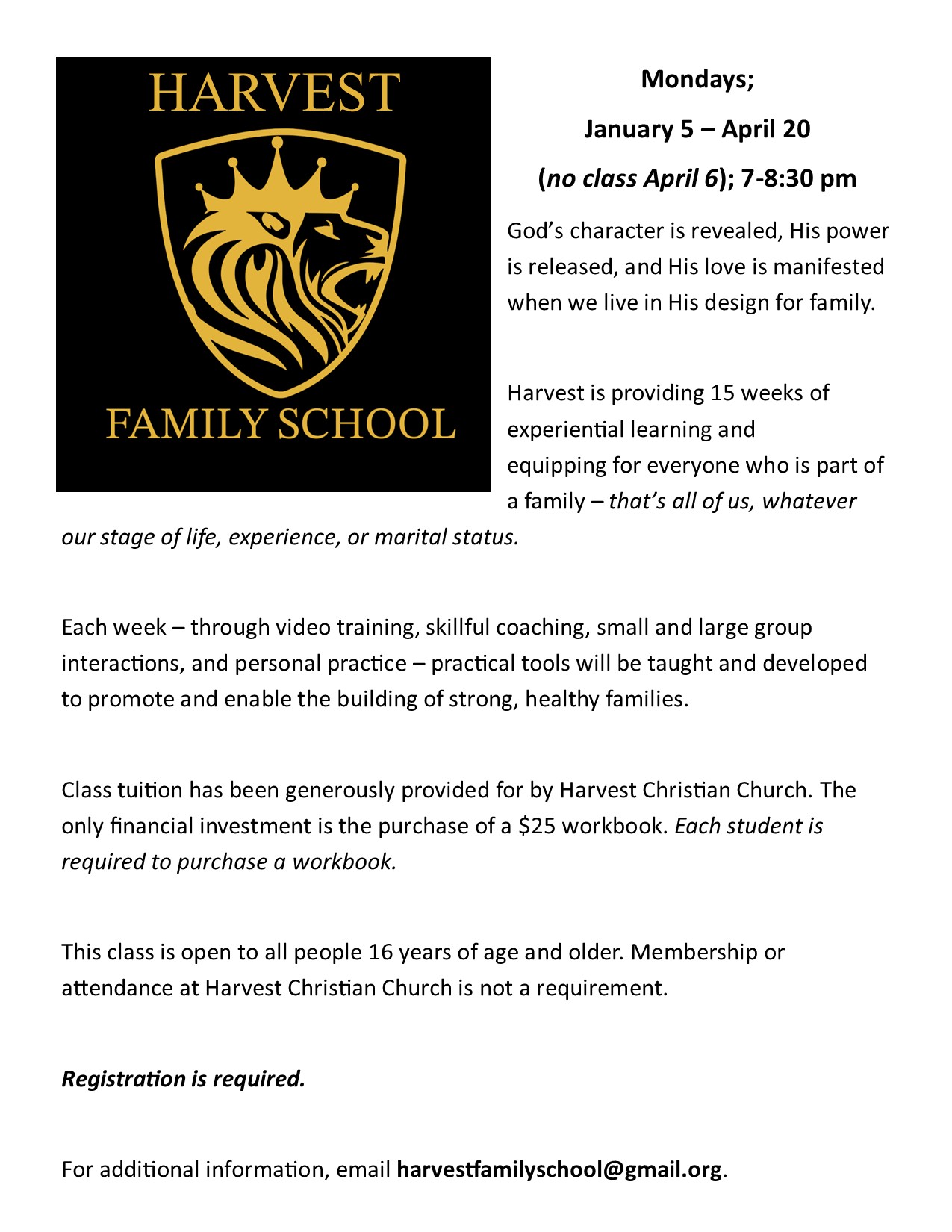 Harvest Fmaily School Info